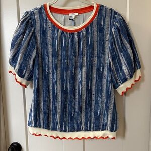 Ivory Blue and White Striped Top